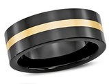 Men's Black Ceramic Wedding Band Ring 8mm with 14K Yellow Gold Inlay